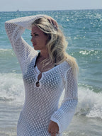 Long-Sleeve Knit Beach Mini Dress