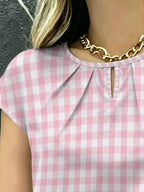 Printed Short-Sleeve Slim-Fit Blouse