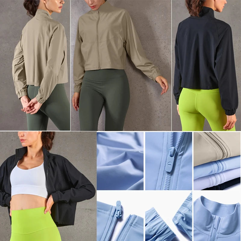 VITALINOVO Women's Athletic Workout Jacket UPF 50+ Long Sleeve Sun Protection Lightweight Shirts Zip Up Cropped Jackets Running