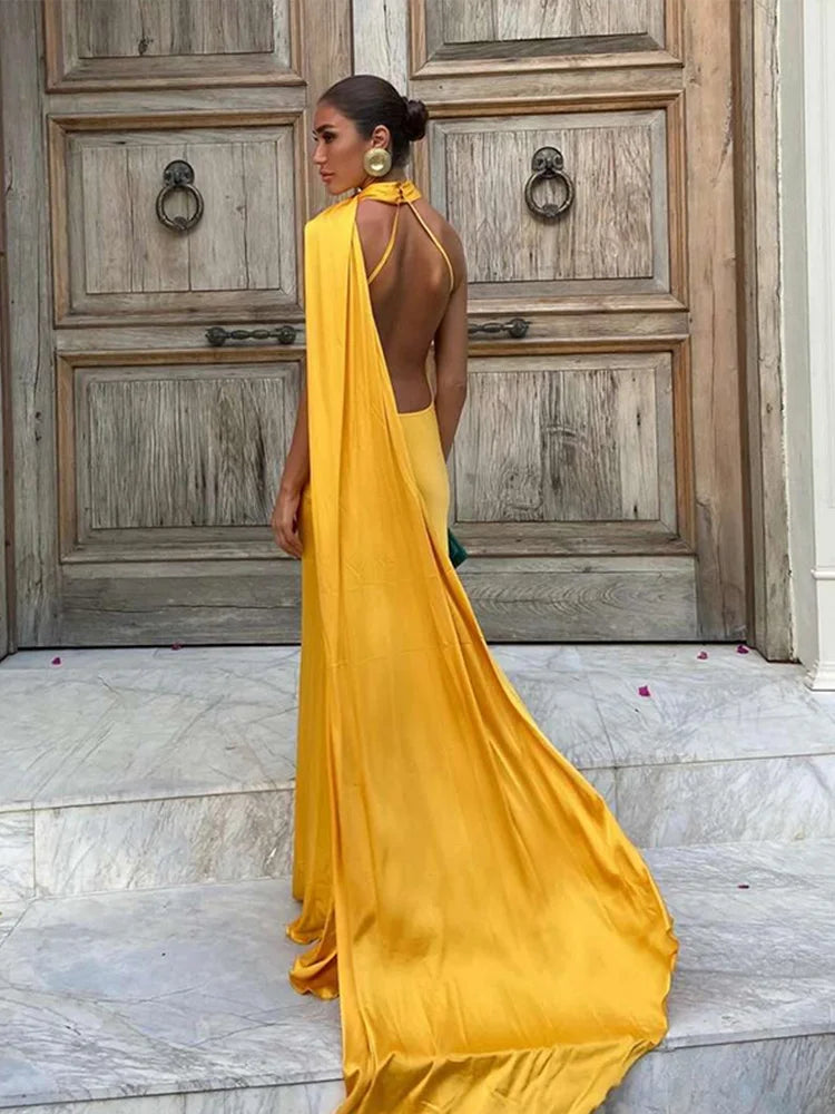 Off-Shoulder Halter Maxi Dress