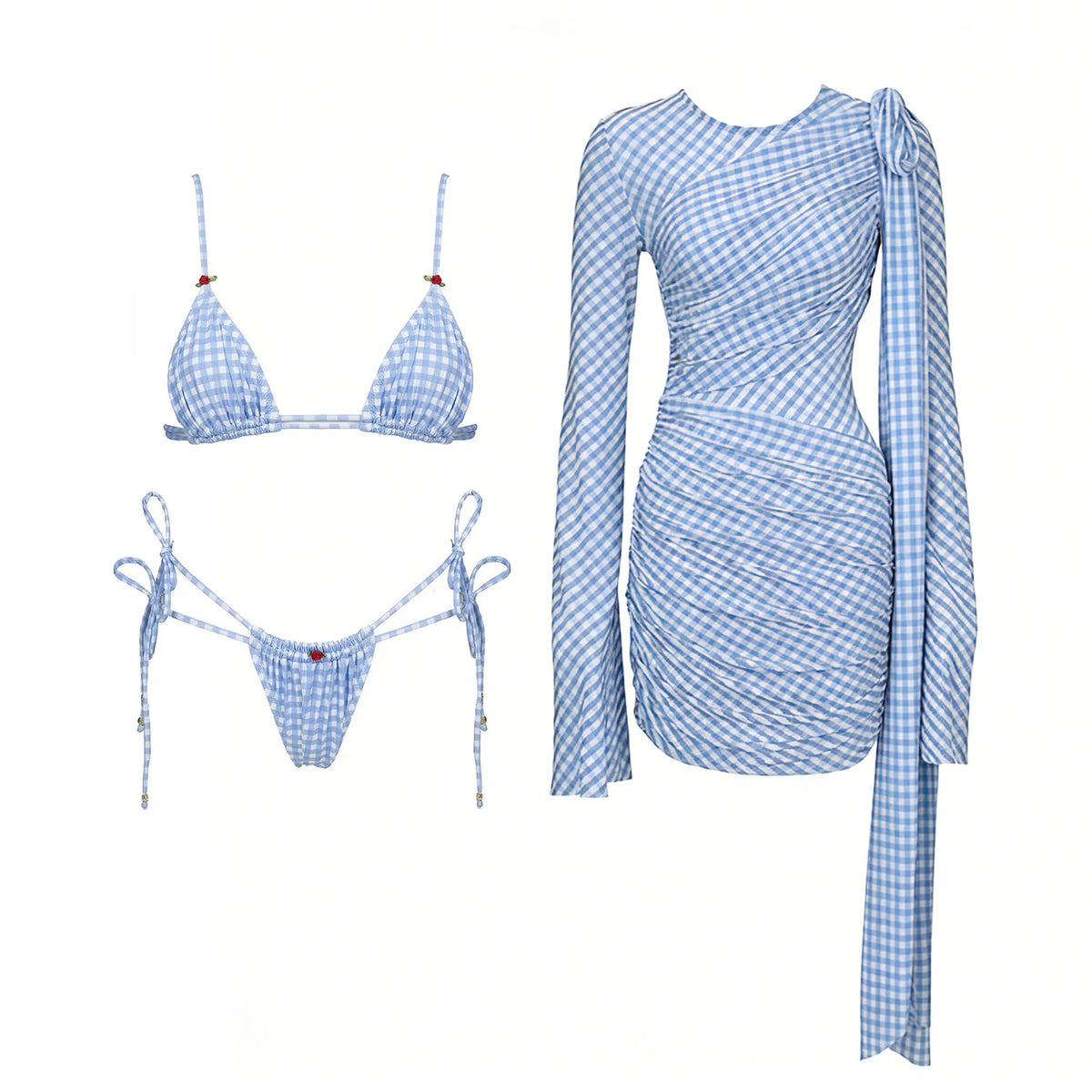 Striped Three-Piece Bandeau Bikini Set