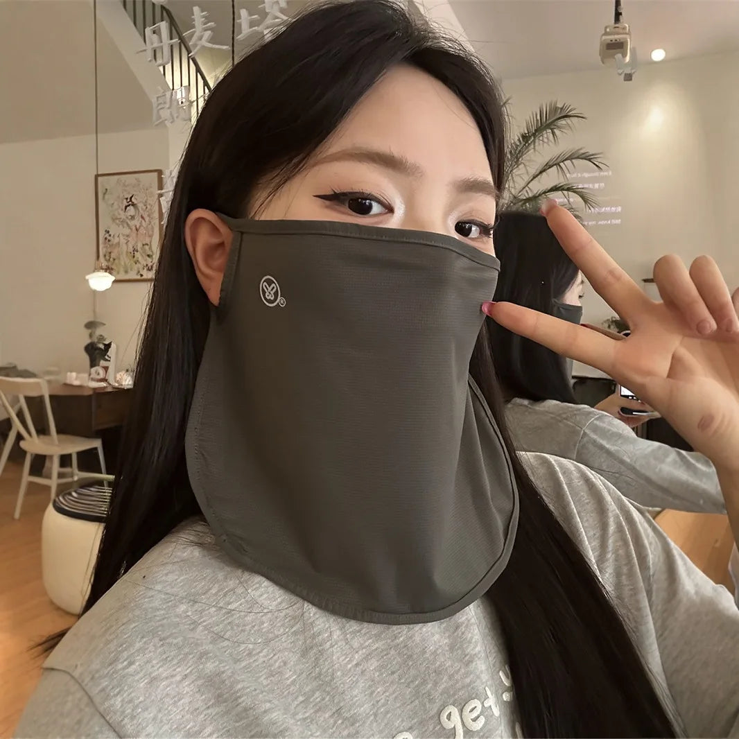 2026 New Summer Ice Silk Sunscreen Mask for Women, Thin, Breathable, UV Resistant, Cycling Neck Protection, Sunshade Veil
