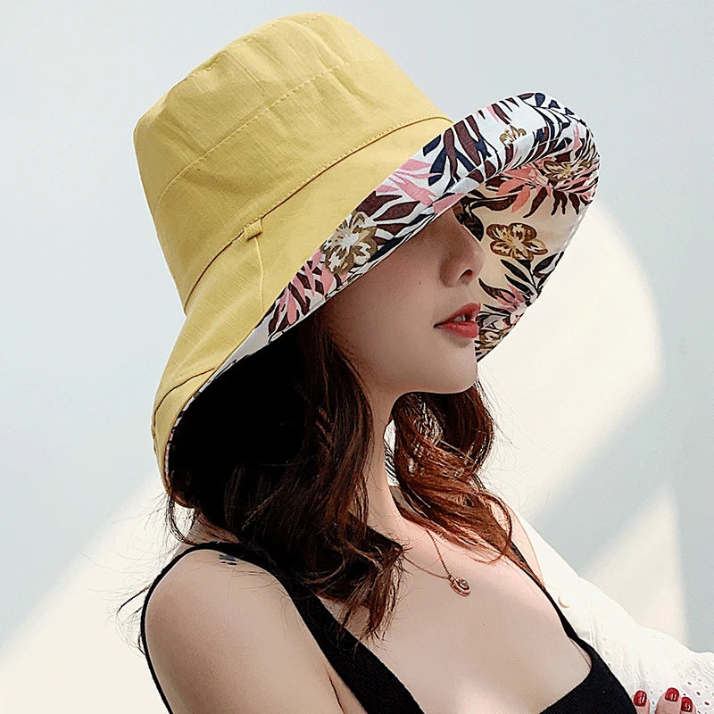 Reversible Leaf Print Bucket Hat