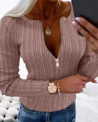 Liora Semi Sheer Zip Front Blouse