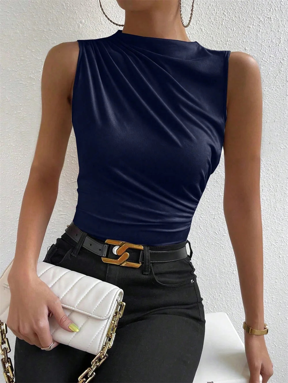Ruched Mock-Neck Tank