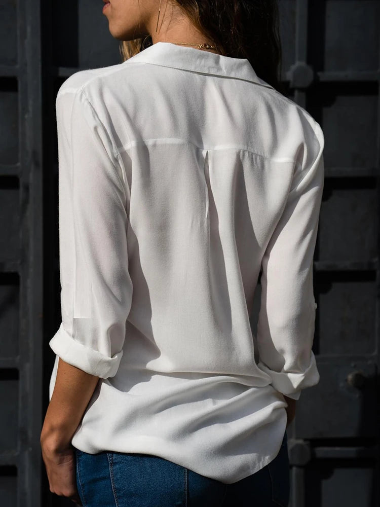 Chiffon Long-Sleeve Oversized Blouse