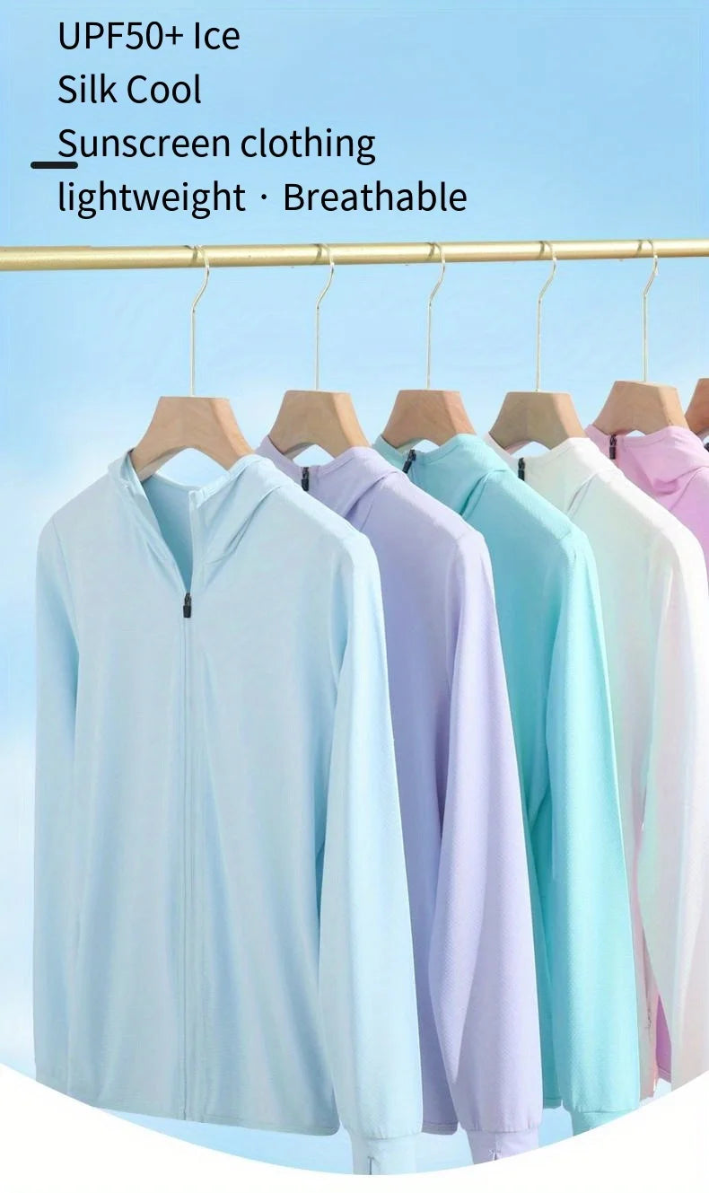 Summer Thin Ice Silk UV Women's Sunscreen Swimwear Jacket Front Zip UPF 50+ Fishing Clothing Couple Sunwear
