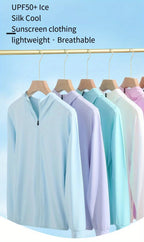 Summer Thin Ice Silk UV Women's Sunscreen Swimwear Jacket Front Zip UPF 50+ Fishing Clothing Couple Sunwear