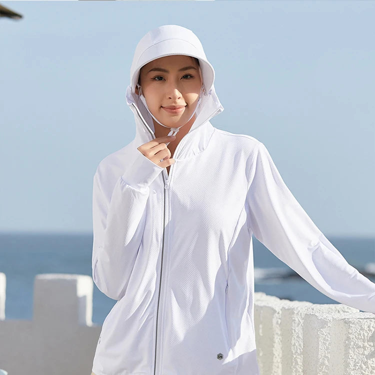 TRVLWEGO Quick Dry Long Sleeve Hoody for Men Women Summer Sun UV Protection Hooded Jacket Thin Beach Sweatshirt Travel Cloth