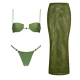 Crystal Crochet Three-Piece Bikini Set