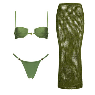 Crystal Crochet Three-Piece Bikini Set