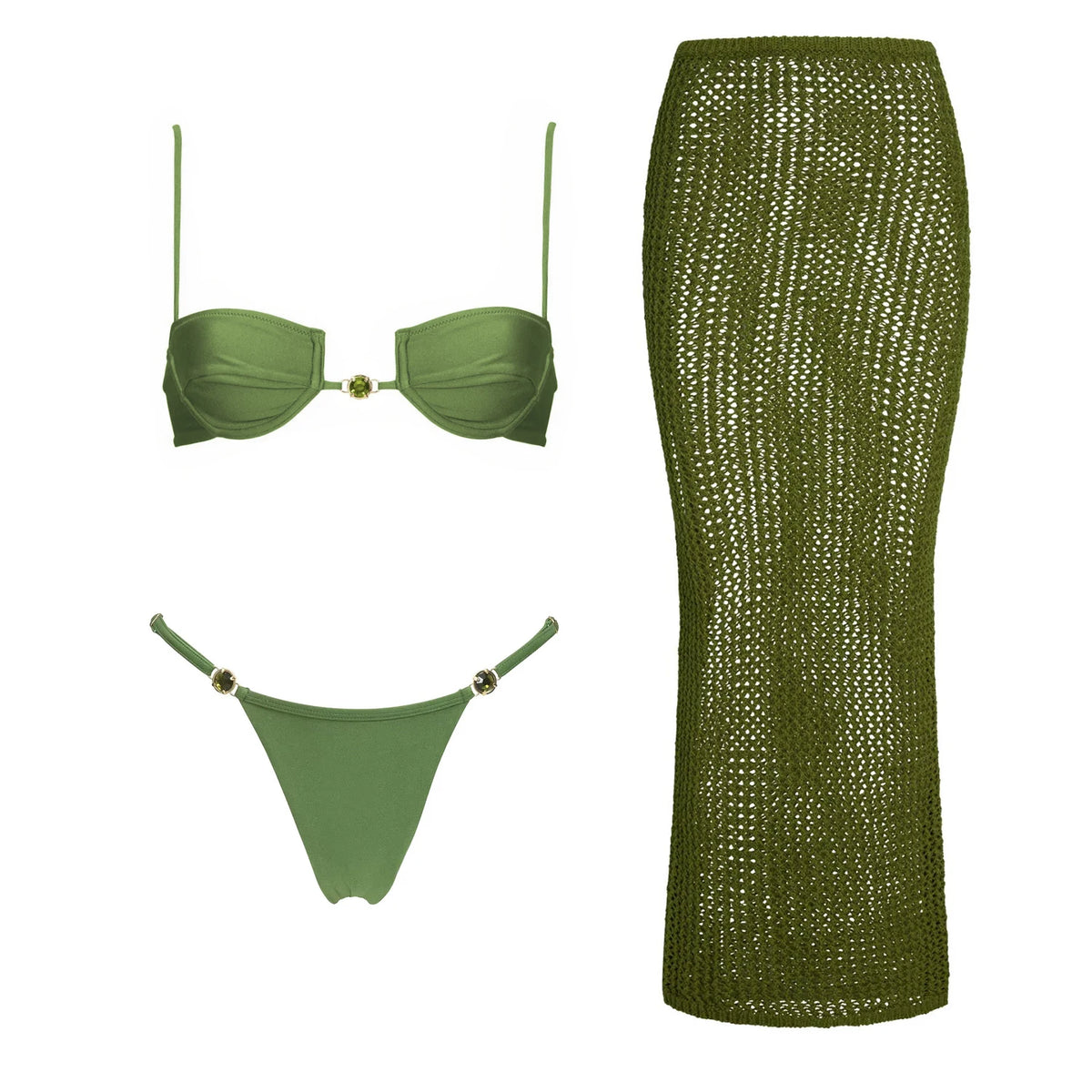 Crystal Crochet Three-Piece Bikini Set