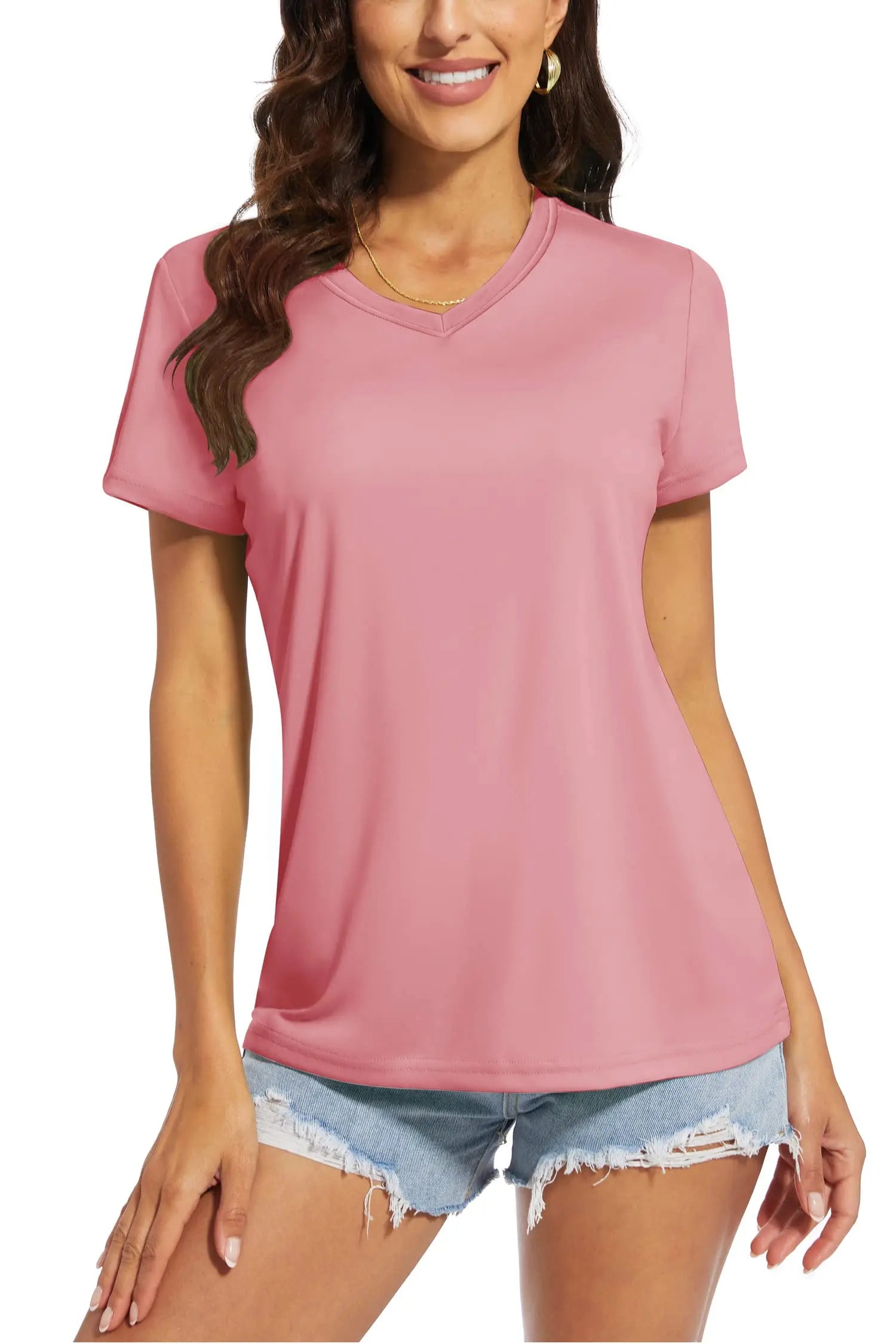 TACVASEN UPF 50+ Summer Short Sleeve V-Neck T-shirts Womens Sun Protection T-shirts Quick Dry Hiking Running Tee Shirts Tops