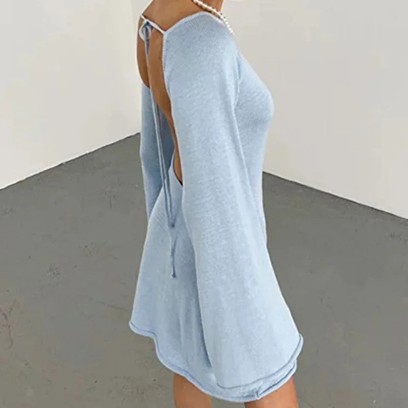 Bell-Sleeve Backless Knit Cover-Up