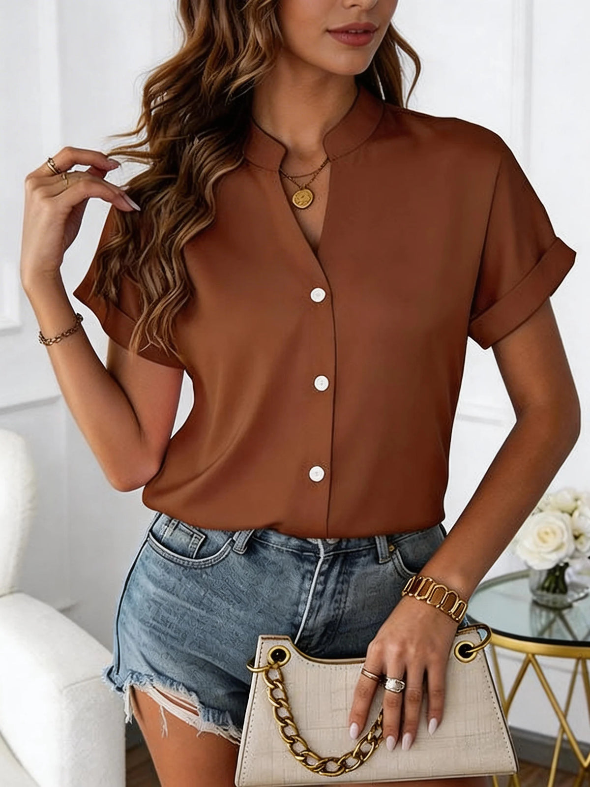 V-Neck Relaxed Slim-Fit Blouse