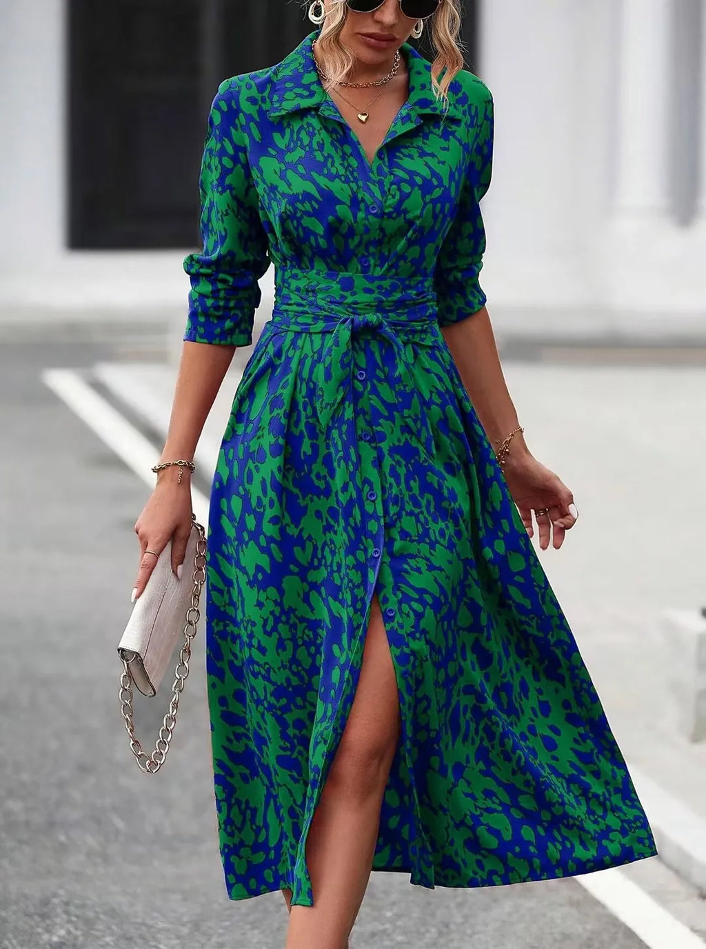 Belted Floral Shirt Dress