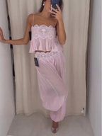 Lace Crop Cami & Wide-Leg Pants Set