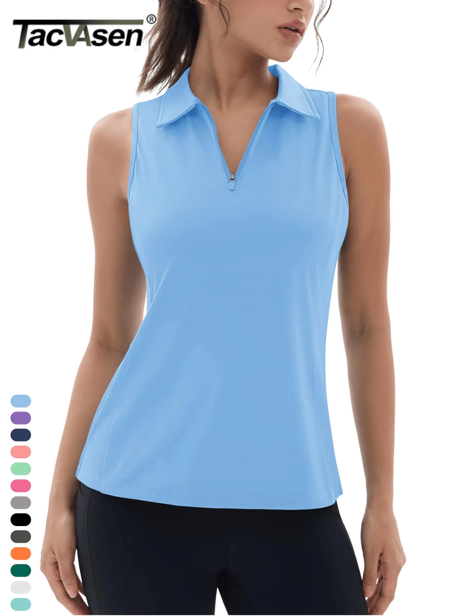 TACVASEN UPF50+ Quick Dry Polo Shirts Womens Summer Golf Sleeveless Workout Tees Sun UV Protection Outdoor Fitness Gym Tank Tops