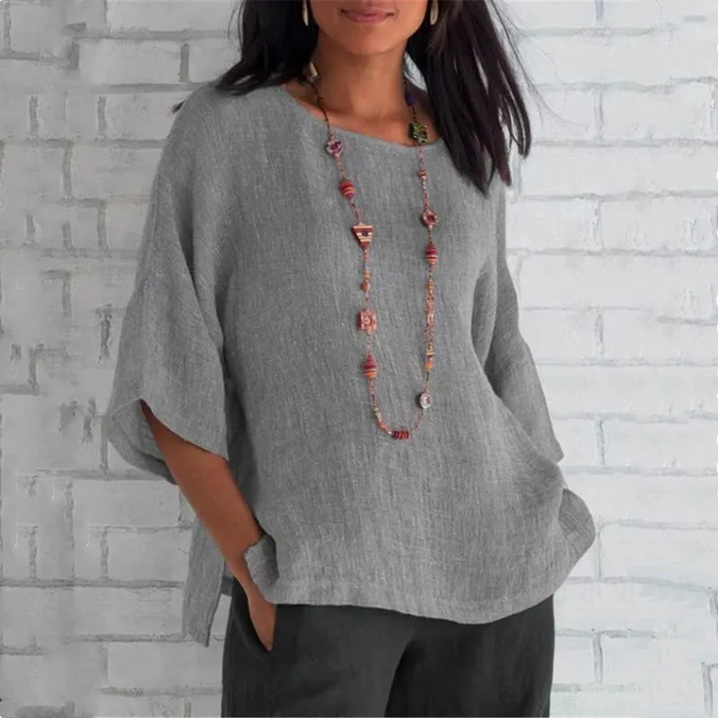 Relaxed Three-Quarter Sleeve Blouse