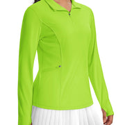 TACVASEN Women's UPF 50+ Long Sleeve Sun Protection Polo Shirt 1/4 Zip Pullover Thumb Hole Sport Shirts with Side Zipper Pockets