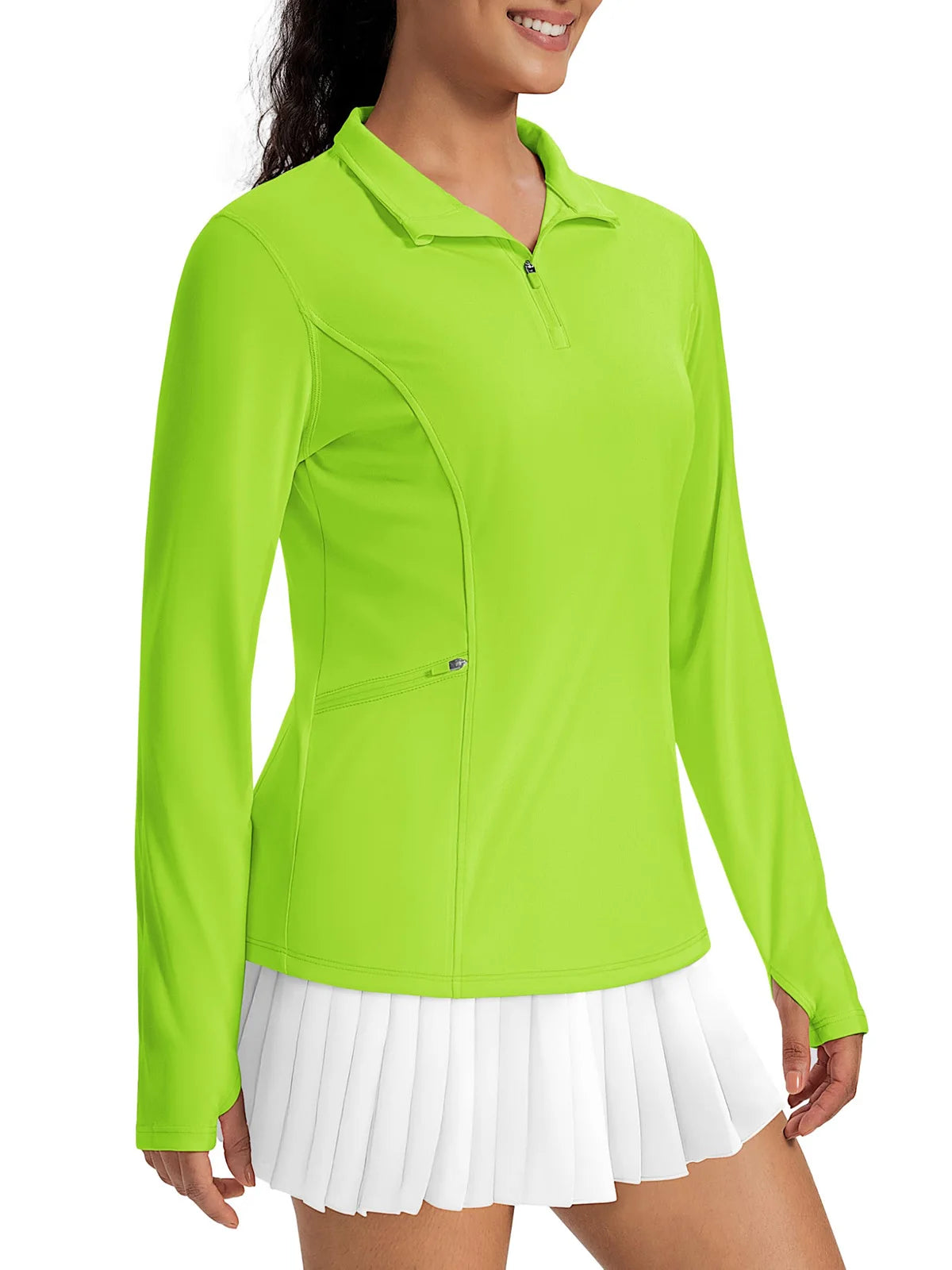 TACVASEN Women's UPF 50+ Long Sleeve Sun Protection Polo Shirt 1/4 Zip Pullover Thumb Hole Sport Shirts with Side Zipper Pockets