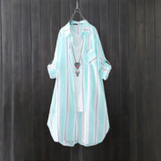 Chiffon sun protection shirt women's long-sleeved fashion top large size loose hip-covering striped long shirt