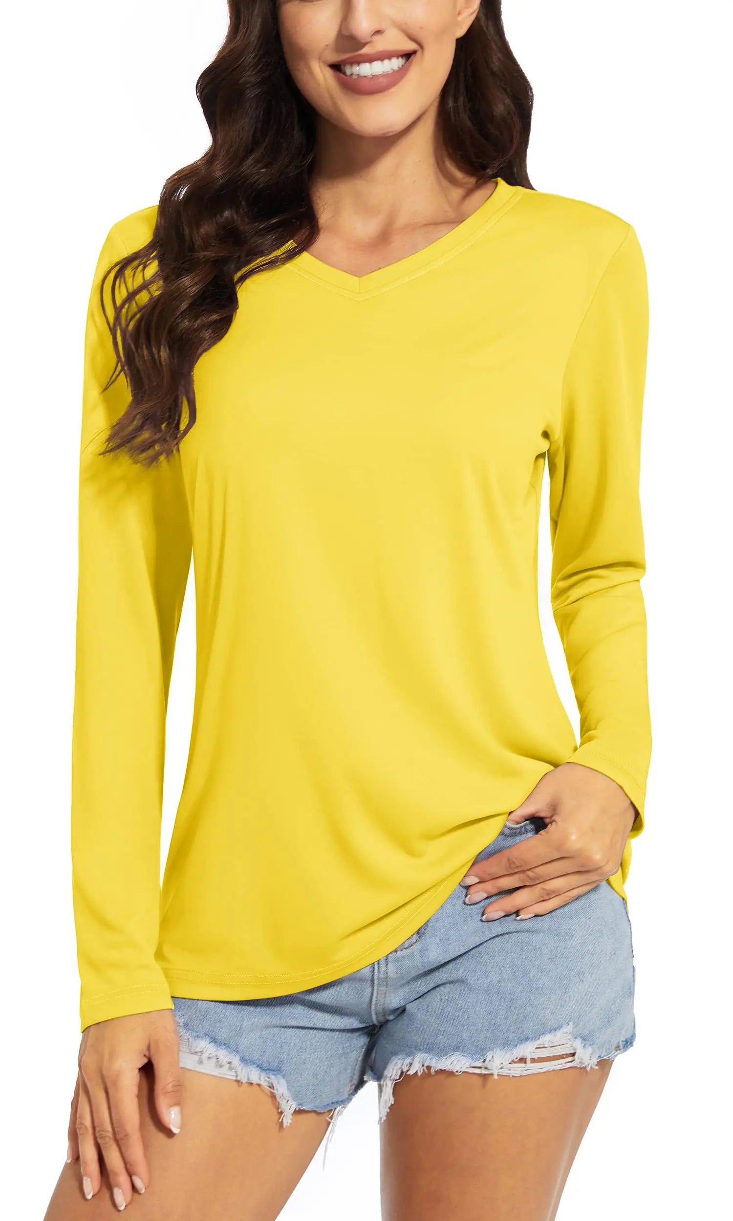 TACVASEN Summer UPF 50+ Long Sleeve T-Shirts Womens Sun Protection V Neck Fashion Tee Shirts Quick Dry Outdoor Hiking Pullover