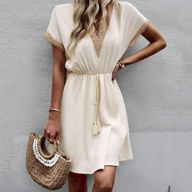 Lace V-Neck Midi Dress