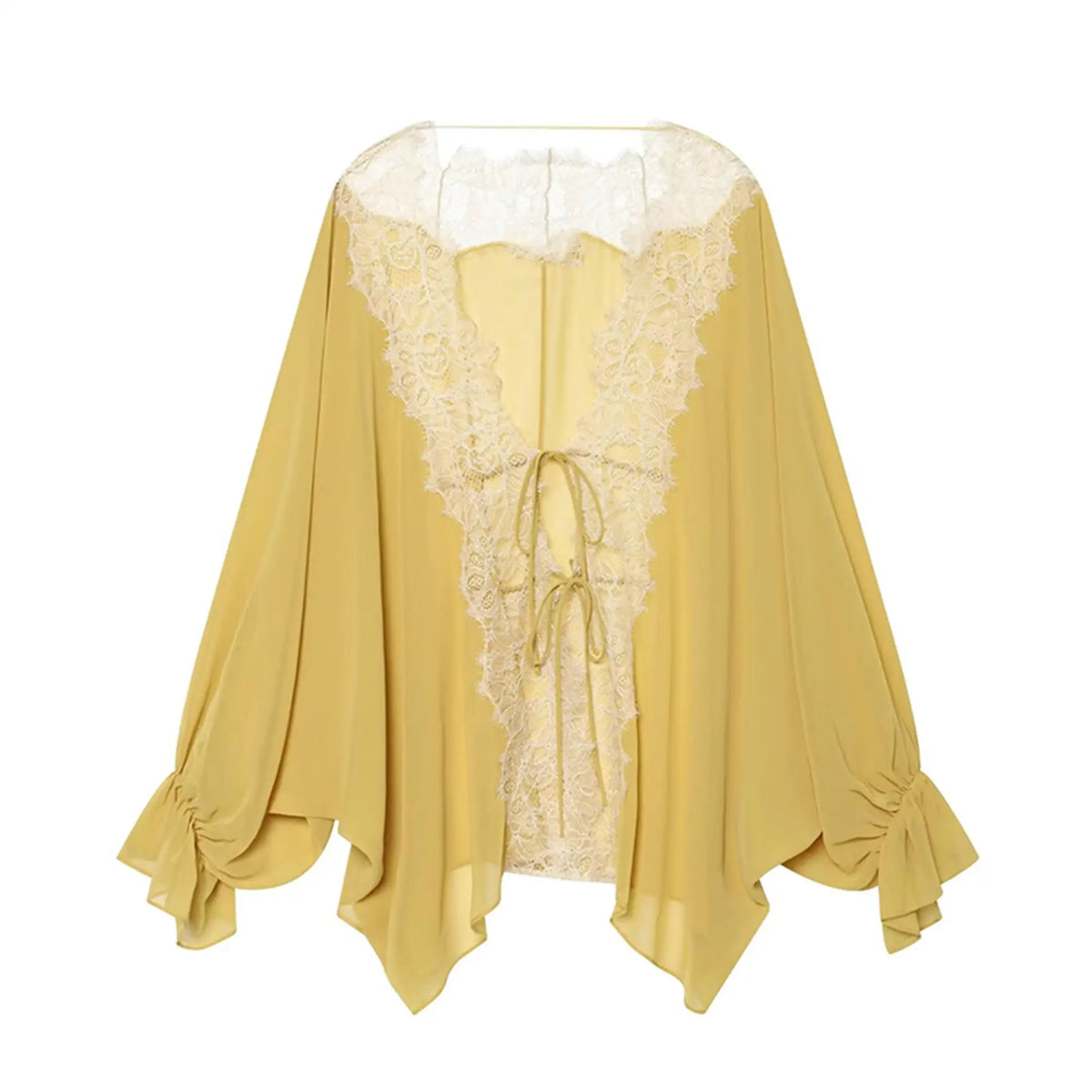 Sheer Lace Tie-Front Blouse