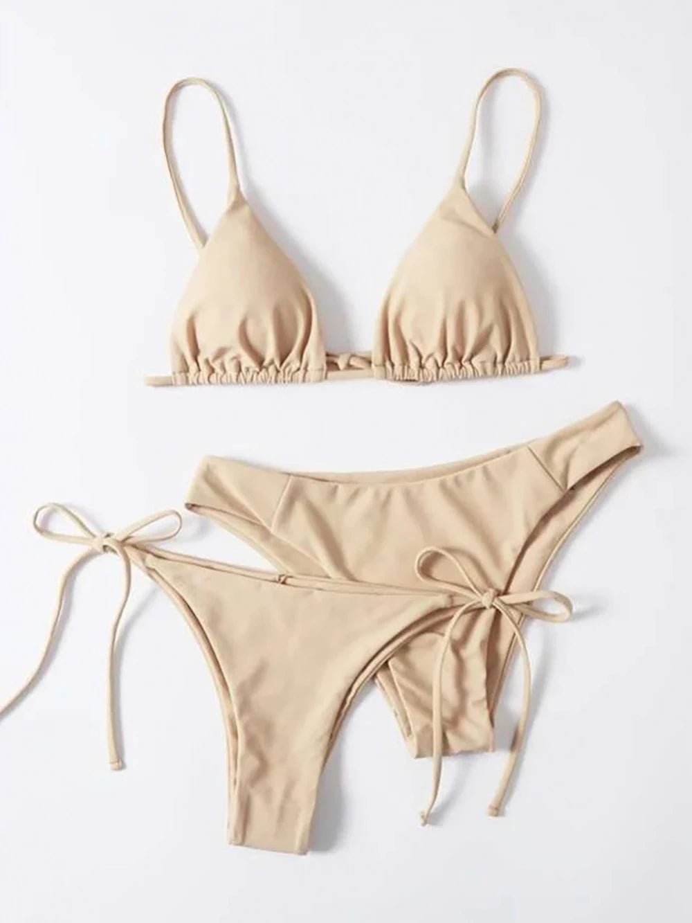 Halter Three-Piece Tie-Side Bikini Set