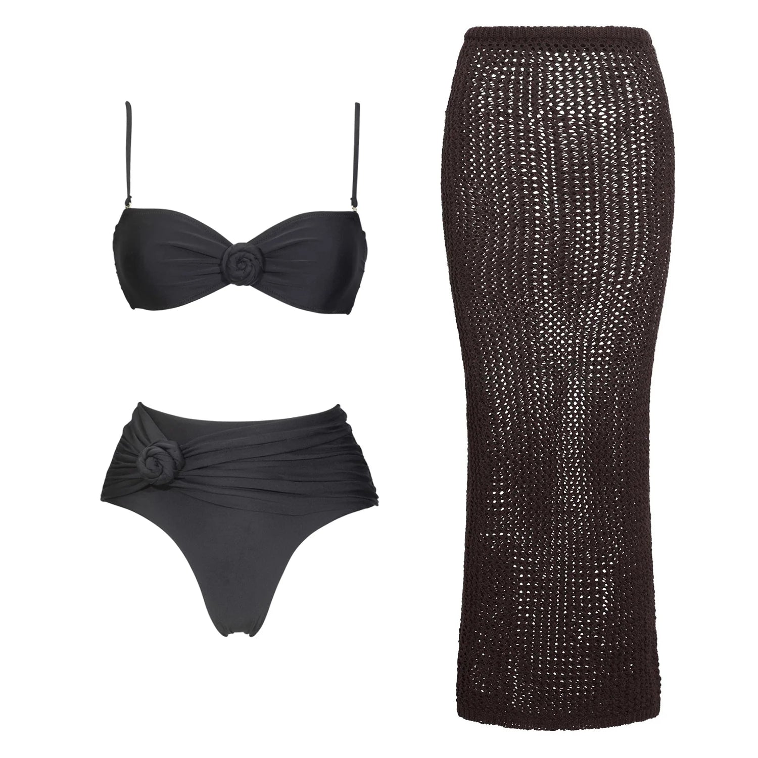 Floral Mesh-Skirt Bandeau Bikini Set