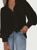 Plus-Size Lantern-Sleeve Long-Sleeve Blouse