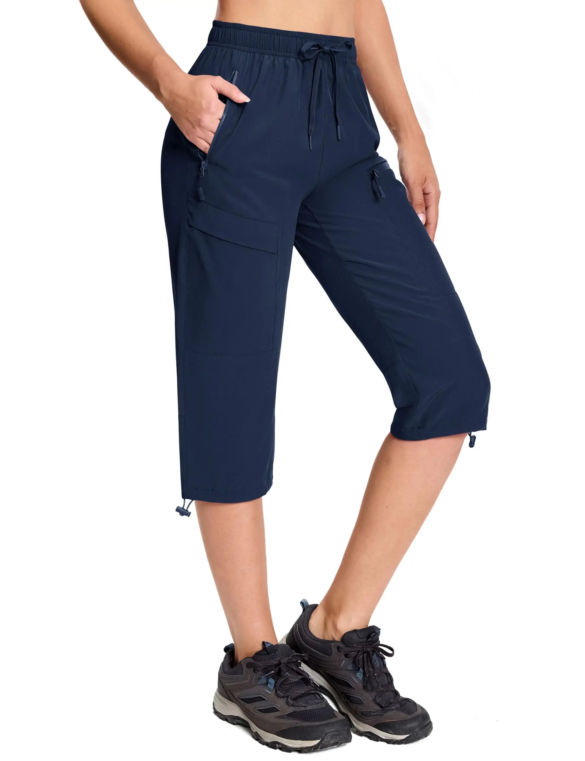 TACVASEN UPF50+ Quick Dry Capri Pants Womens Summer Hiking Cargo Pants 5 Pockets Waterproof Sun UV Protection Knee Length Shorts