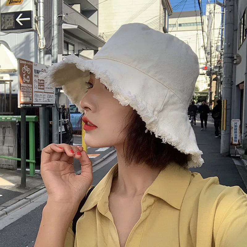 Tassel-Brim Cotton Bucket Hat