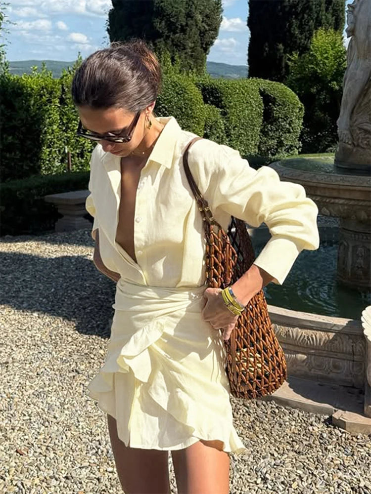Aurelia Sun Belted Long Sleeve Shirt Dress – White – image 2