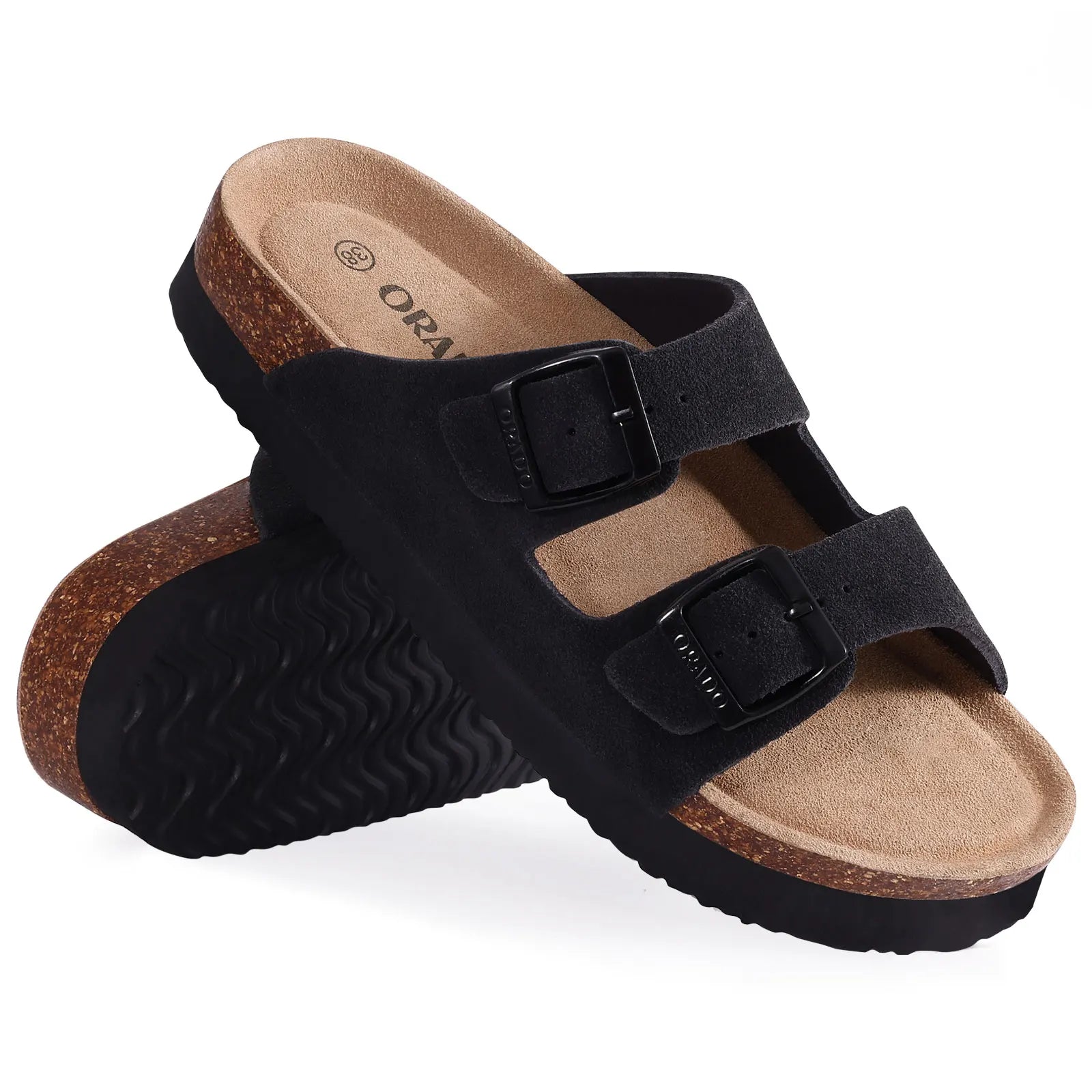 Adjustable Buckle Suede Mules