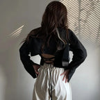 Long-Sleeve Backless Slim-Fit Blouse