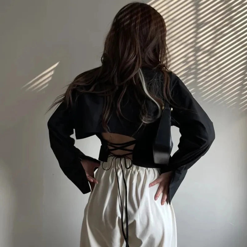 Long-Sleeve Backless Slim-Fit Blouse