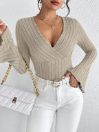 Striped V-Neck Knit Top