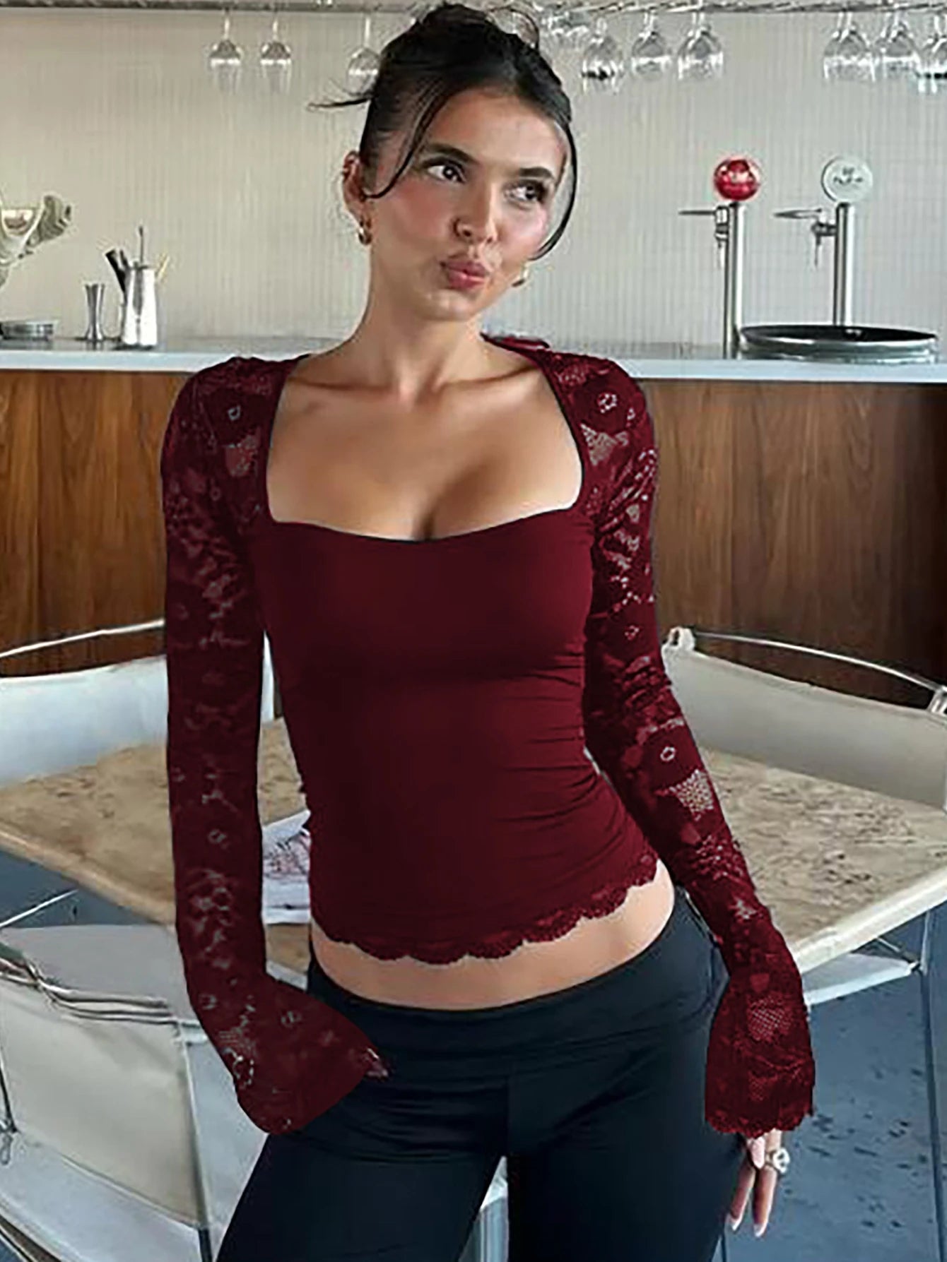 Floral Lace Square-Neck Crop Top