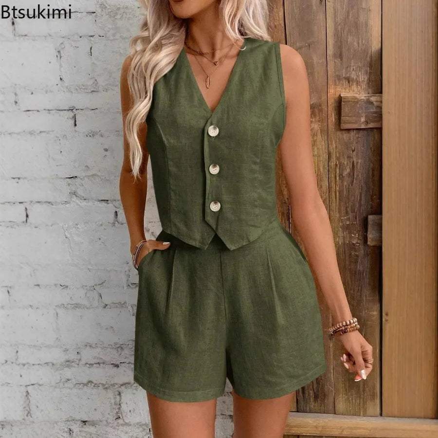 Linen Vest & Shorts Set