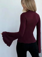 Flare-Sleeve Slim-Fit Long-Sleeve T-Shirt