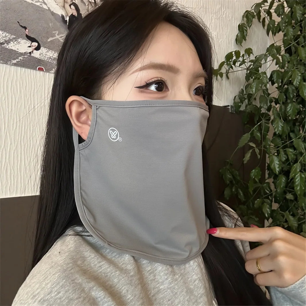 2026 New Summer Ice Silk Sunscreen Mask for Women, Thin, Breathable, UV Resistant, Cycling Neck Protection, Sunshade Veil