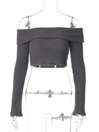 Off-Shoulder Flare-Sleeve Crop Top