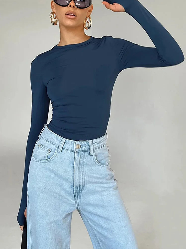 Thumbhole Long-Sleeve Crop Top