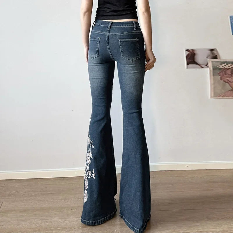 Denim Embroidered Flared Jeans