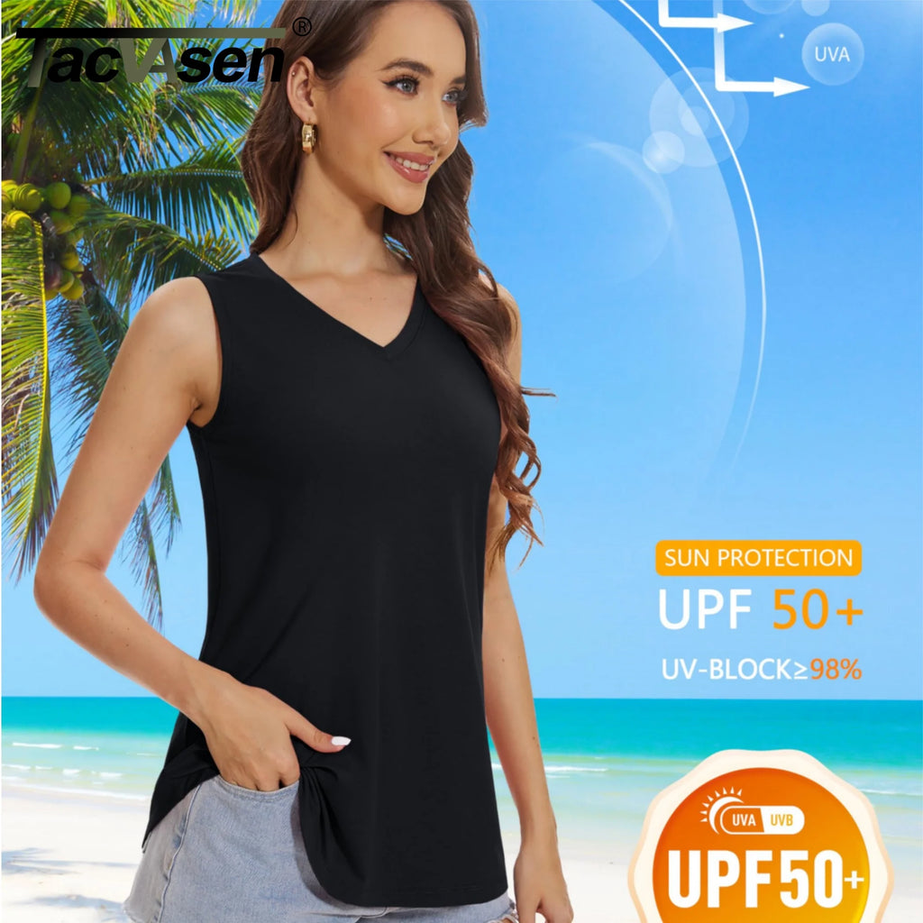 TACVASEN Women's Tank Tops Soft Loose Casual Flowy Basic Sleeveless Summer V Neck Tee Shirts Camisole Running Outfits Clothes