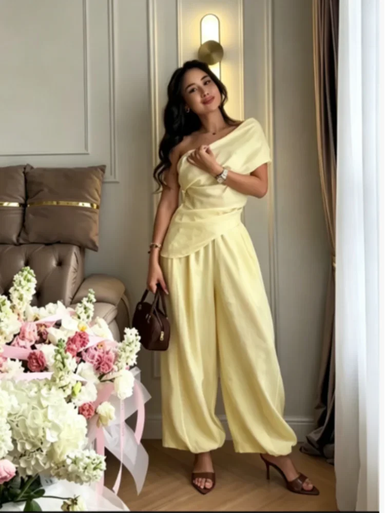 One-Shoulder Top & Wide-Leg Pants Set
