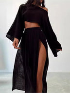 Linen Crop Top & Split Skirt Set