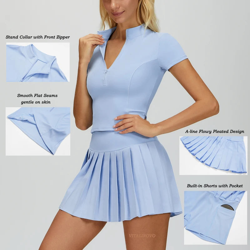 Aurelia Sun Zip Polo & Pleated Skort Set – Sky Blue – image 4